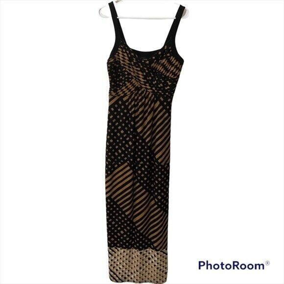 Signature By Robbie Bee Brown Patterned Maxi Dress Slinky Size Medium - Picture 1 of 7